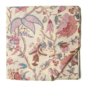 Pink and Blue Printed Cotton Fabric with floral print