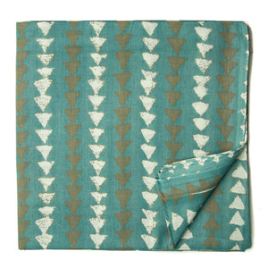 Green and white Printed Cotton Fabric with triangle print
