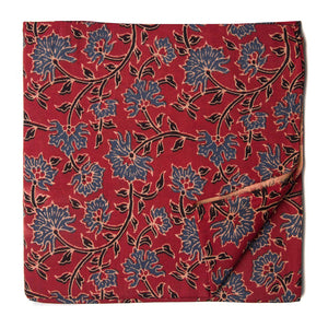 Red and Blue Printed cotton fabric with floral design