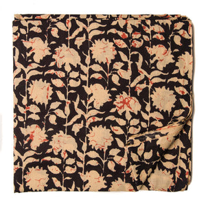 Black and off white Printed cotton fabric with  floral design