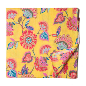 Pink and Yellow Printed cotton fabric with floral print