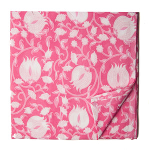 Pink and white Screen Printed Pure cotton fabric with floral design
