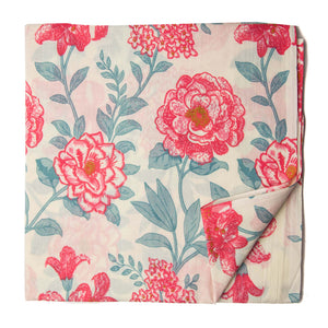 Red and off white Screen Printed Pure cotton fabric with floral design