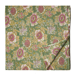 Green and Yellow Screen Printed Pure Cotton Fabric with floral design