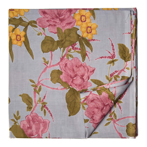 Grey and Pink Screen Printed Pure Cotton Fabric with floral design