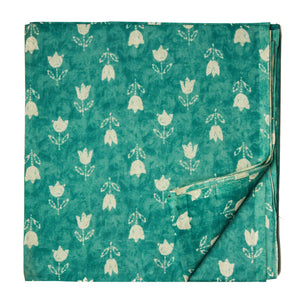 Green and off white Screen Printed Pure Cotton Fabric with floral design 