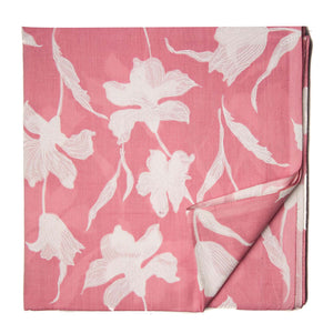 Peach and White Screen Printed Pure Cotton Fabric with floral design