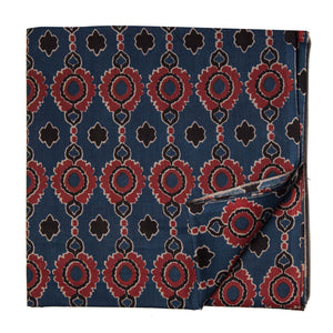Blue and Maroon Screen Printed Pure Cotton Fabric with floral design