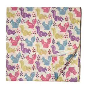 Multicolour Screen Printed Pure Cotton Fabric with squirrel design