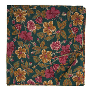 Green and Yellow Printed Cotton Fabric with floral design