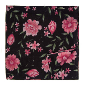 Pink and Black Screen printed pure cotton fabrics with floral print