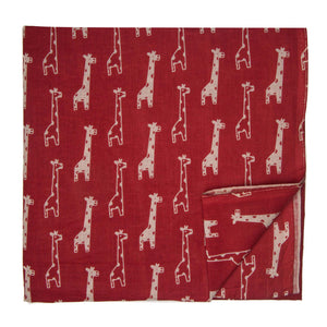 Off White and Red Screen printed pure cotton fabrics with giraffe animal print