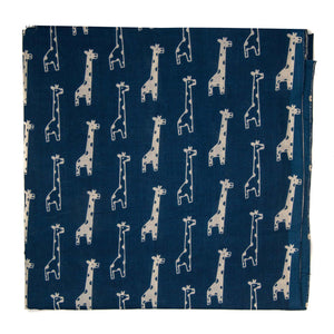 Off White and Blue Screen printed pure cotton fabrics with giraffe animal print
