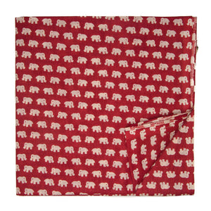 Off White and red Screen printed pure cotton fabrics with elephant animal print