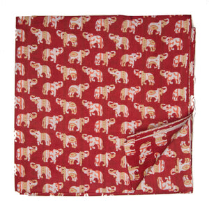 Off White and red Screen printed pure cotton fabrics with elephant animal print