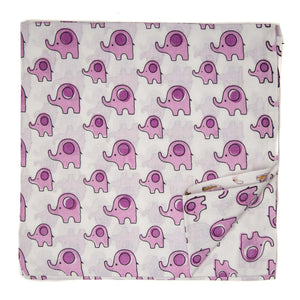 Off White and pink Screen printed pure cotton fabrics with elephant animal print