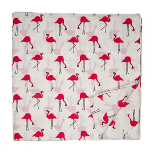 Red and Off White Screen printed Pure Cotton Fabric with stork bird print