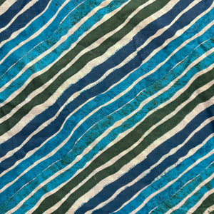 Blue and Green Screen printed pure cotton fabrics with leheriya print
