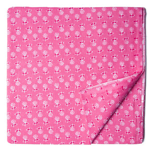Pink floral screen printed cotton fabric