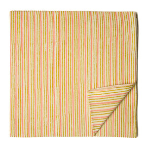 Green and Pink Screen printed cotton with lines
