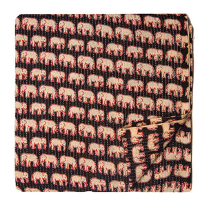 Black and off white Screen printed cotton with kantha elephant design