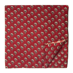 Red and off white Screen printed cotton with kantha floral design