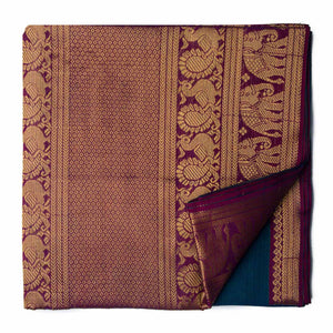 Maroon and Blue Super Fine Pure South Cotton Fabric with Golden Elephant border