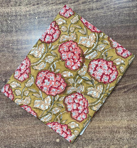 Red and Green Sanganeri Hand Block Printed Cotton Fabric with floral design