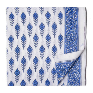 BLUE FLORAL HANDBLOCK PRINTED PURE COTTON FABRIC