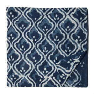White and blue Sanganeri Hand Block Printed Cotton Fabric with abstract print