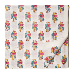 Red and White Sanganeri Hand Block Printed Cotton Fabric with floral design