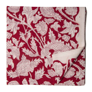 Red and White Sanganeri Hand Block Printed Cotton Fabric with floral design