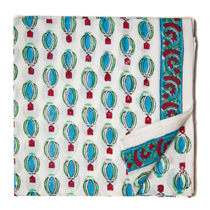 Blue and Red Sanganeri Hand Block Printed Cotton Fabric with balloon design