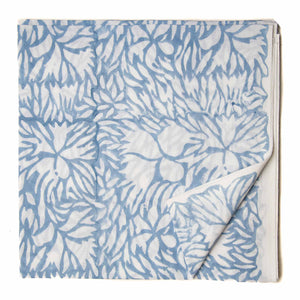 Blue and White Sanganeri Hand Block Printed Cotton Fabric with floral design