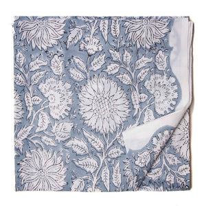 Grey and White Sanganeri Hand Block Printed Cotton Fabric with floral design