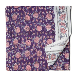 Purple and pink Sanganeri Hand Block Printed Cotton Fabric  with floral print