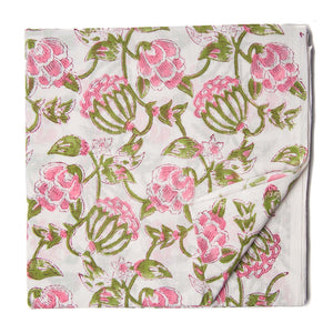 Pink and green Sanganeri Hand Block Printed Cotton Fabric  with floral print