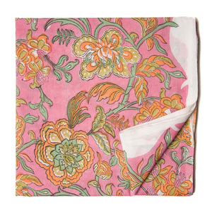 Yellow and pink Sanganeri Hand Block Printed Cotton Fabric  with floral print