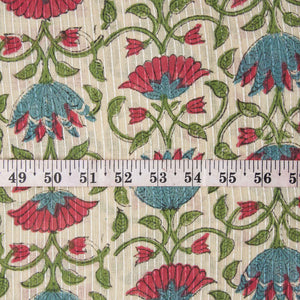 Precut 0.75 meters -Sanganeri Hand Block Printed Textured Cotton Fabric