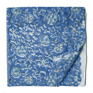 Blue and white Sanganeri Hand Block Printed Cotton Fabric with floral print