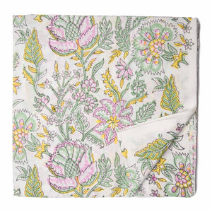 Green floral handblock printed pure cotton fabric