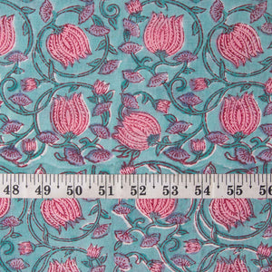 Precut 1meter - Sanganeri Hand Block Printed Cotton Fabric