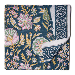 Blue Sanganeri Hand Block Printed Cotton Fabric with floral print