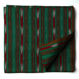Precut 1 meter -Green & Red Ikat Pochampally Woven Cotton Fabric