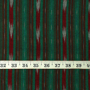 Precut 1 meter -Green & Red Ikat Pochampally Woven Cotton Fabric