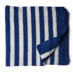 Precut 0.75 meters -Blue Double Ikat Pochampally Woven Cotton Fabric Stripes