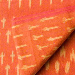 Orange Mercerised Ikat Pochampally Woven Cotton Fabric