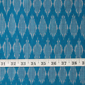 Precut 1meter - Blue Mercerised Ikat Pochampally Woven Cotton Fabric