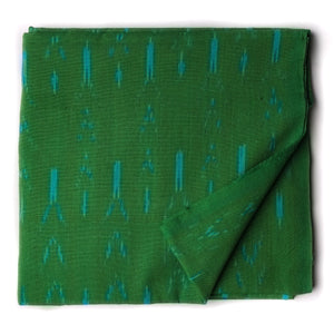 Precut 1 meters -Green Ikat Pochampally Woven Cotton Fabric
