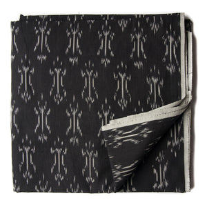 Precut 1meter - Black Mercerised Ikat Pochampally Woven Cotton Fabric